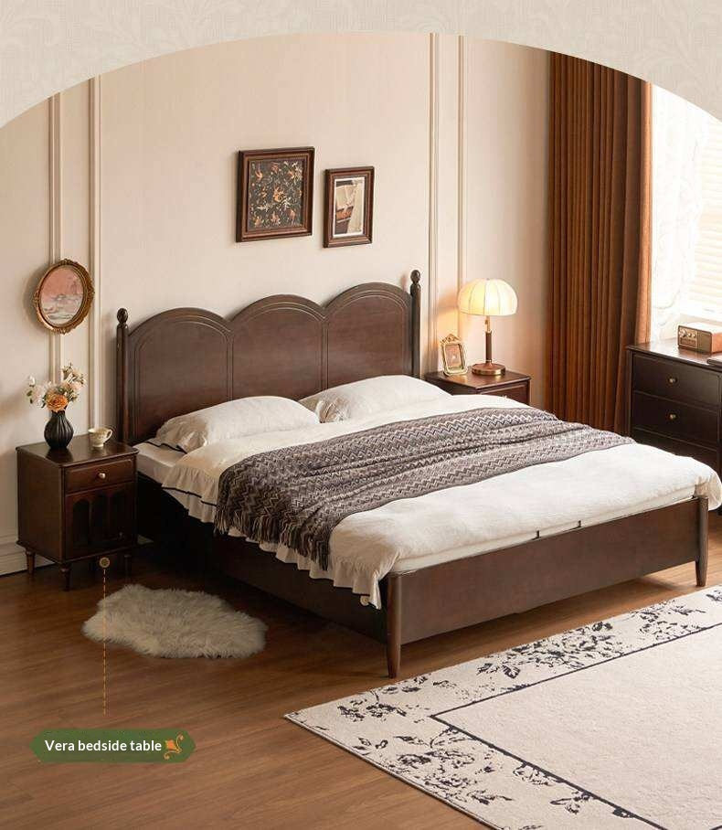 Poplar Solid Wood Bed with French Retro Style and Large Off-the-Floor Box Design