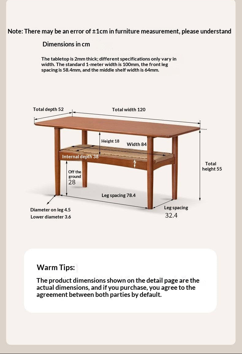 Poplar Solid Wood Coffee Table Vintage Style