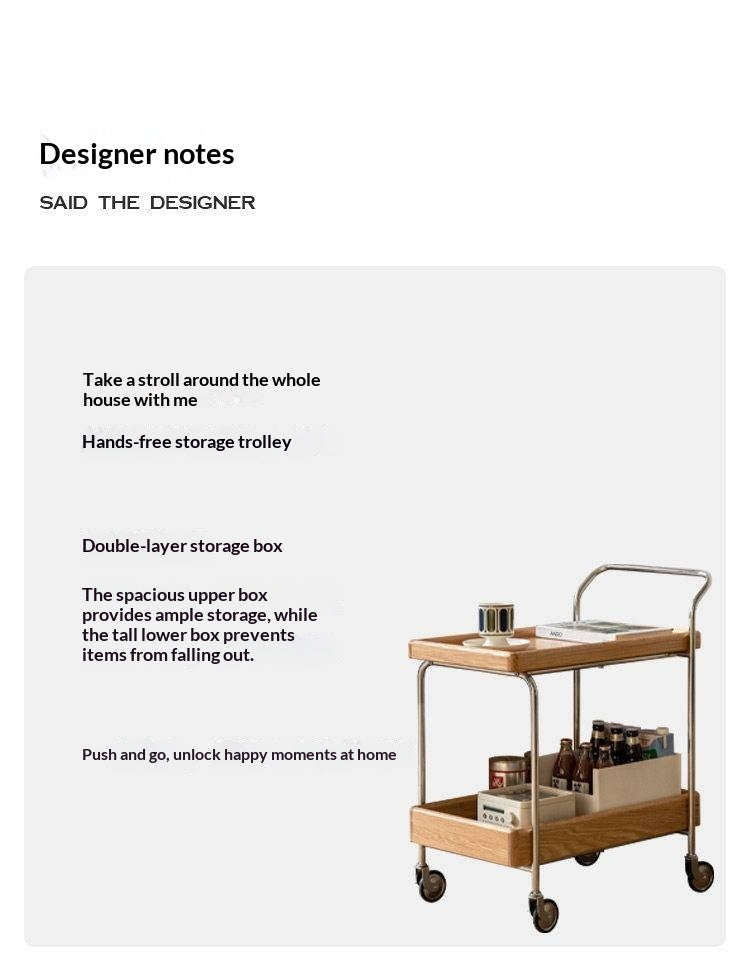 Oak, Poplar, Cherry Solid Wood Double Layer Mobile Side Table