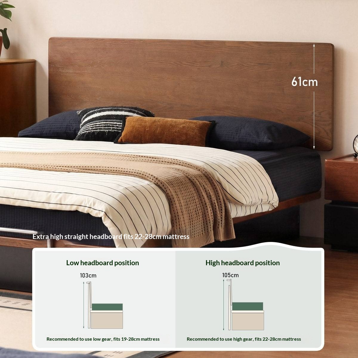 Oak Solid Wood Mid-Century Floating Storage Bed with Lift-Up Storage Box