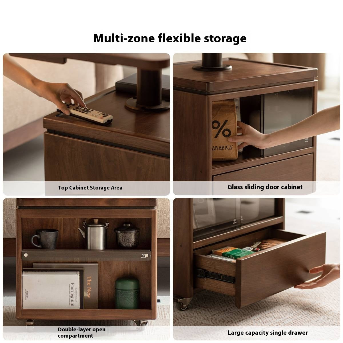 Black Walnut Solid Wood Mobile Folding Coffee Table