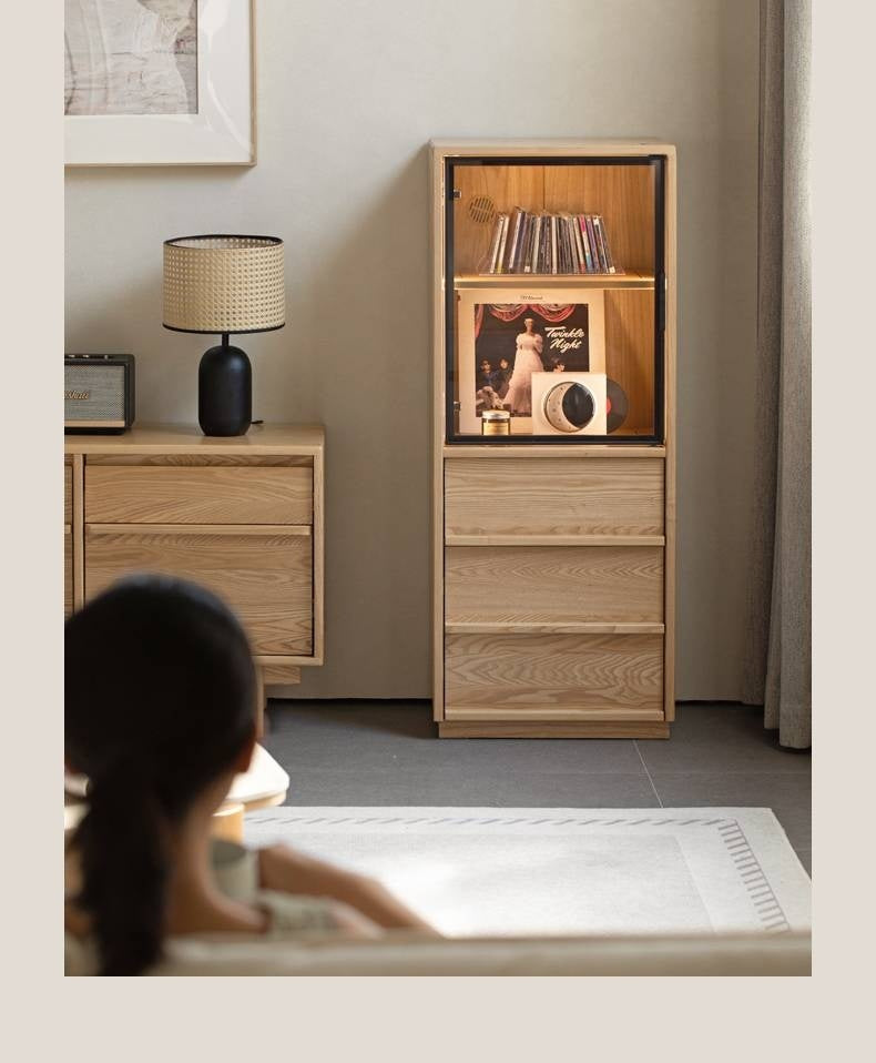 Ash Solid Wood Modern Side Cabinet.