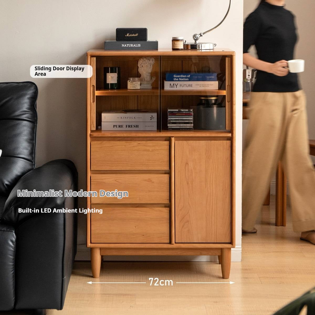 Cherry Solid Wood Mid-range Style Side Cabinet.