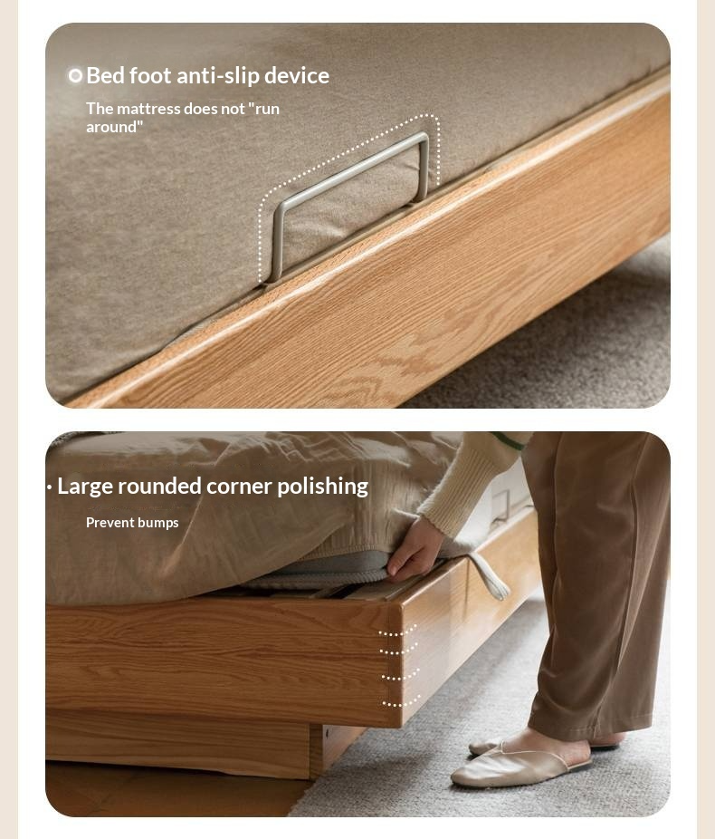 Oak Solid Wood with Upholstered Headboard Luminous Box Bed Cream Style