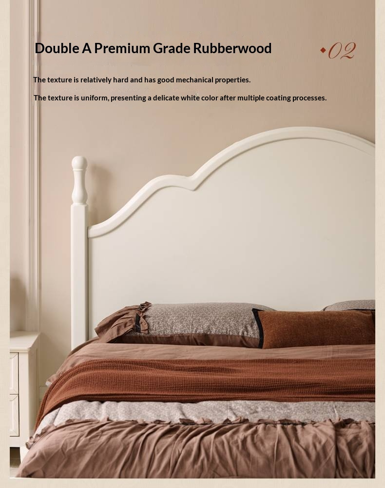 Rubberwood Solid Wood Bed American Retro Cream Style