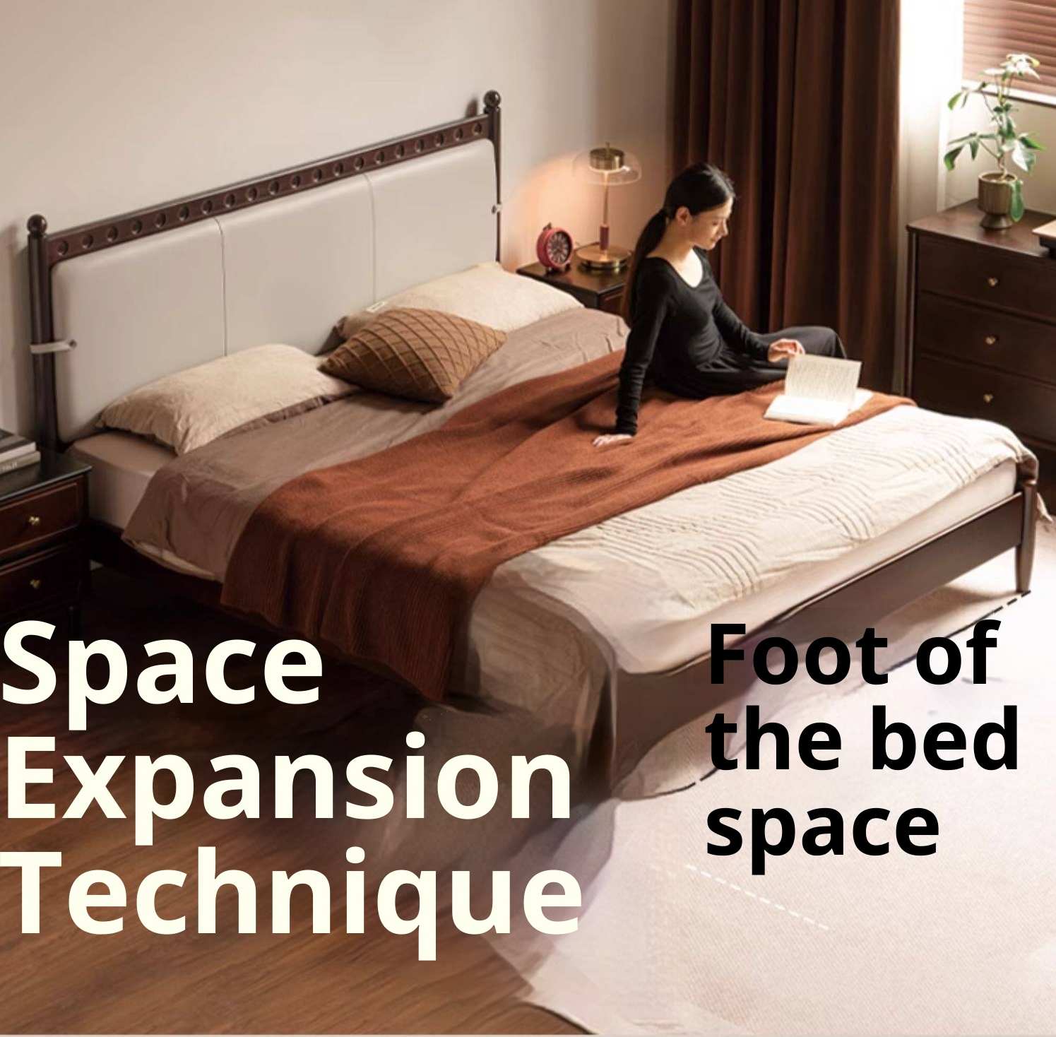 Poplar Solid Wood Genuine Leather Soft Backrest Bed Retro Vintage