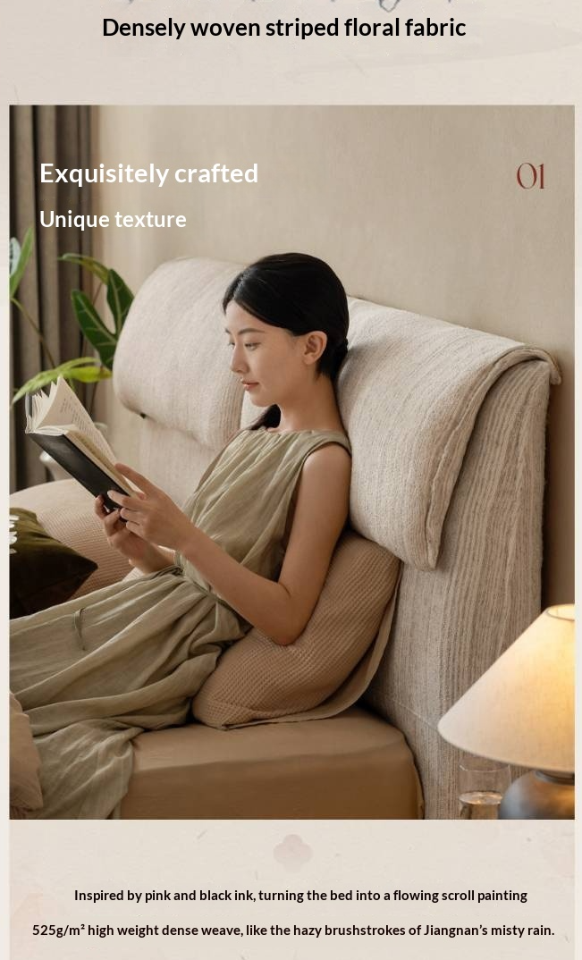 Fabric Beige Soft Bed Modern Style