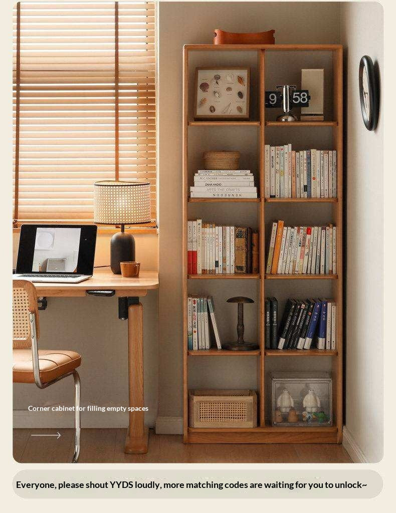 Cherry Solid Wood Freely Combinable Bookshelf with Floor-Standing Grid Design