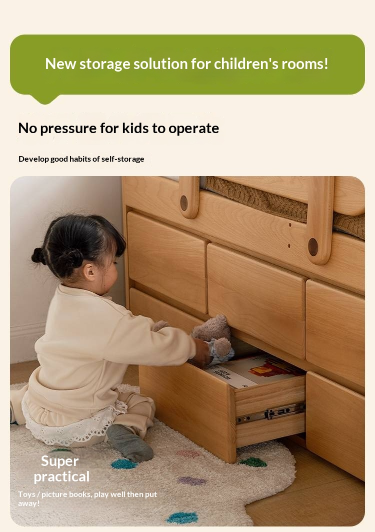 Beech Solid Wood Children's Night Light Storage Loft Bed