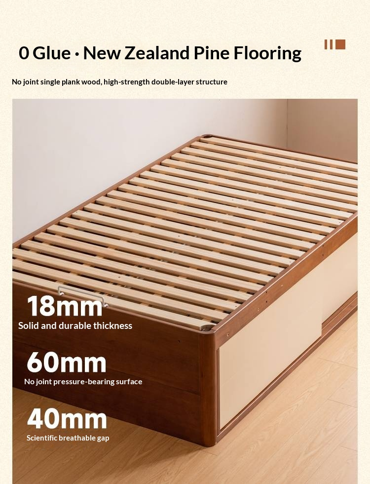 Rubberwood Solid Wood Kids’ Platform Bed and Hidden Storage