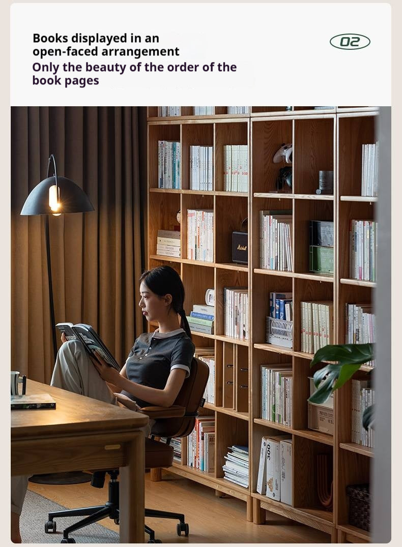 Ash Solid Wood Modern Grid Bookcase