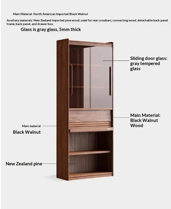 Black Walnut Solid Wood Combination Bookcase with Floor Display and Luxury Storage