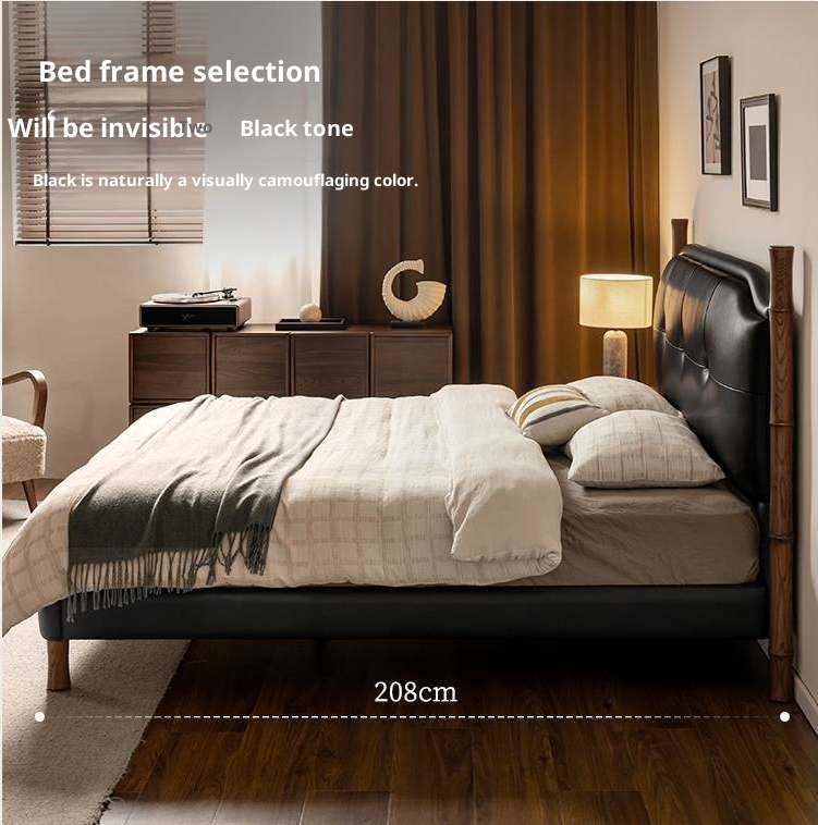 Genuine Leather Soft Headboard Bed