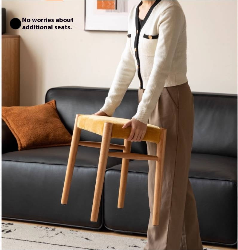 Oak Solid Wood Retro Makeup Stool