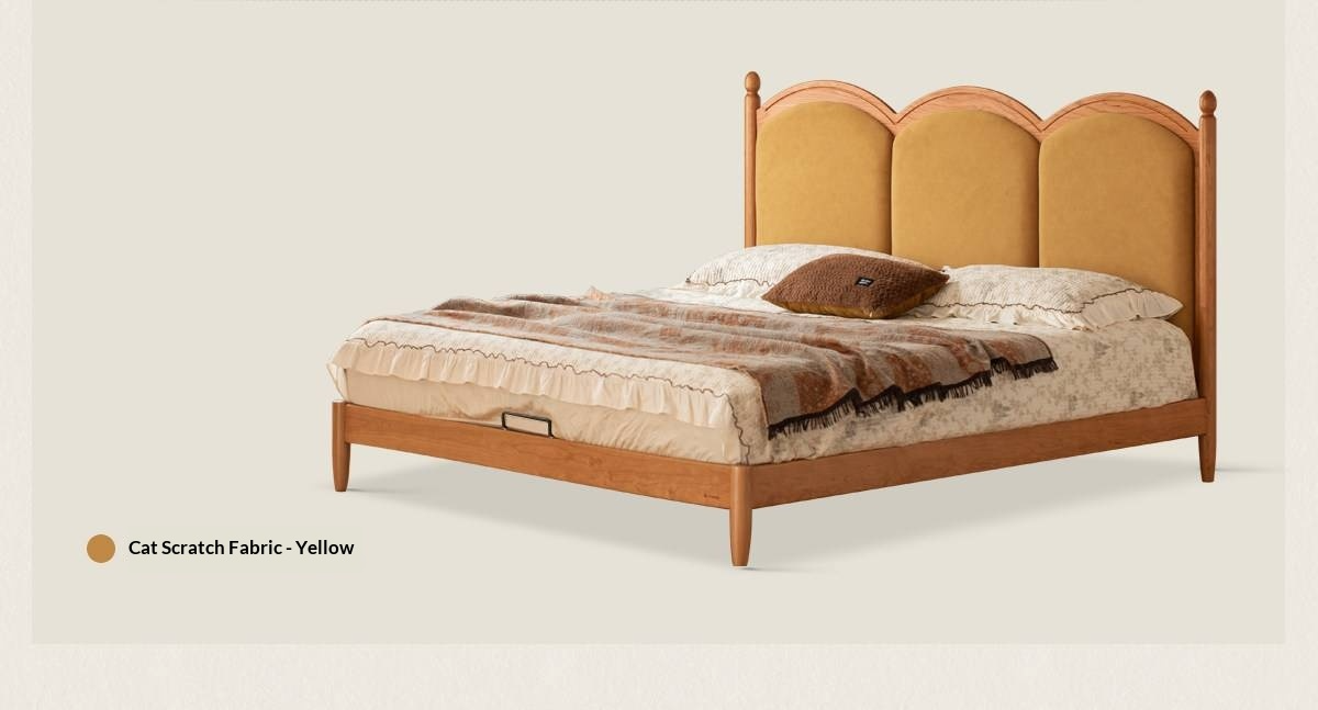Cherry Wood Solid Wood French Country Bed with Scalloped Arch Panel Headboard