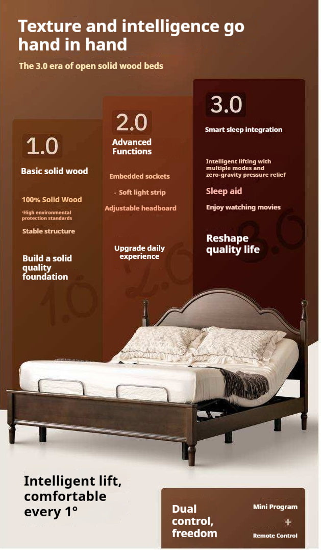 Poplar Solid Wood Adjustable Bed Frame with Arched Spindle Post Headboard