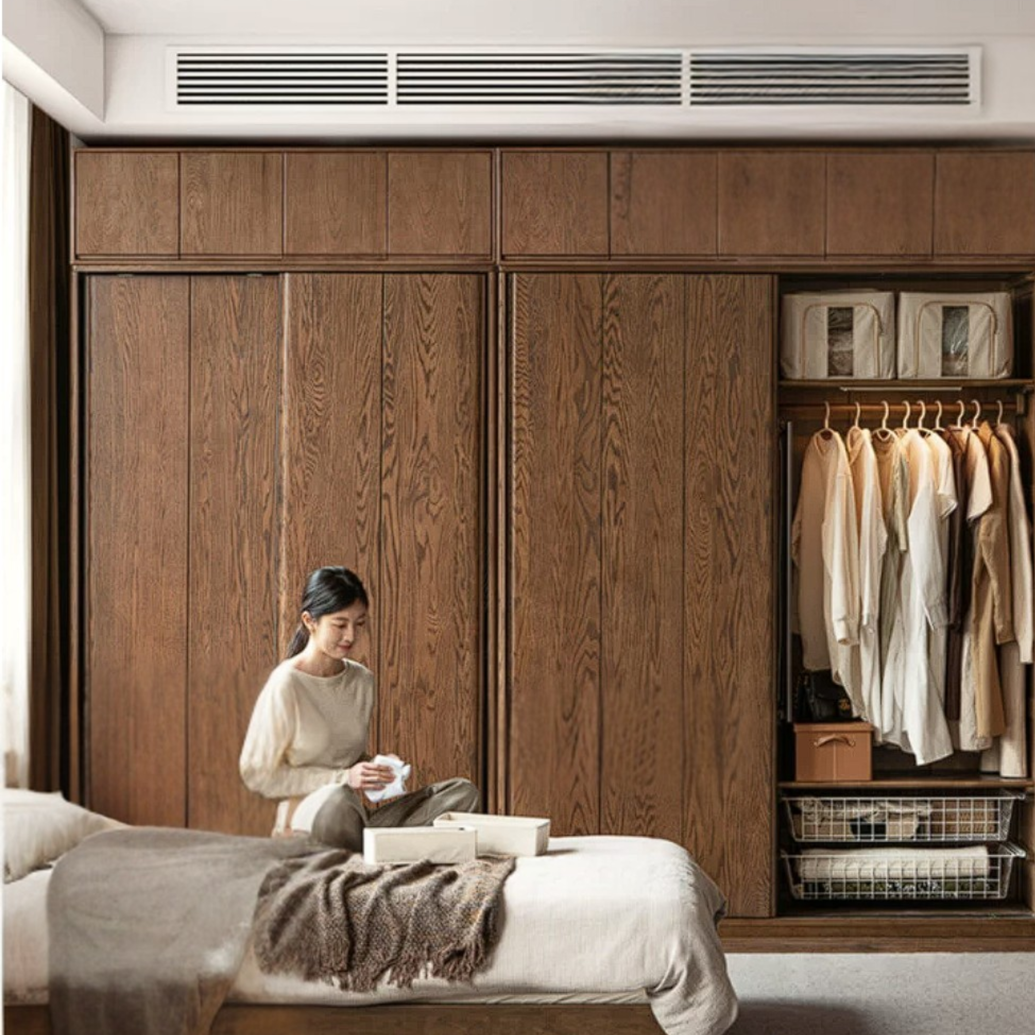 Oak Solid Wood Sliding Door Wardrobe.