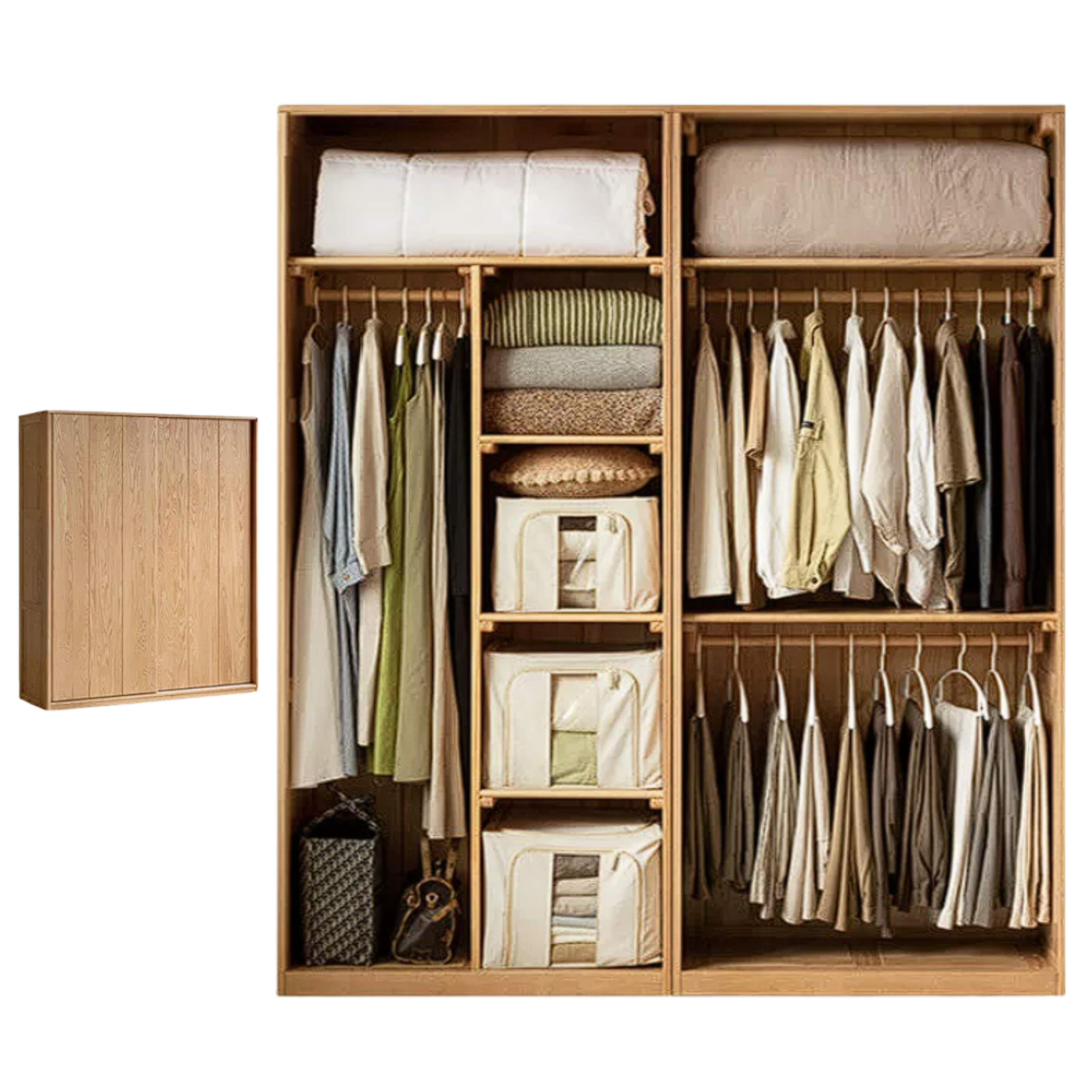 Oak Solid Wood Modern Storage Wardrobe with Casual Style