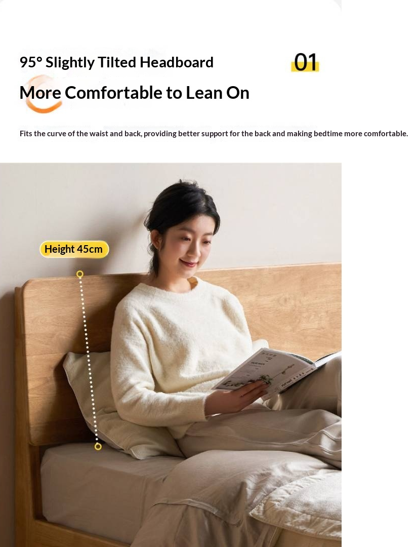 Rubberwood Solid Wood Bed — Modern Minimalist Design