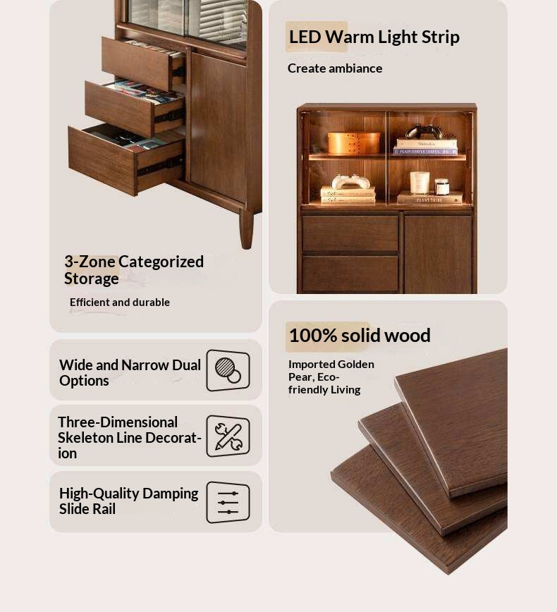 Golden Pear solid wood Side Cabinet with Enclosed Storage and Display Shelves
