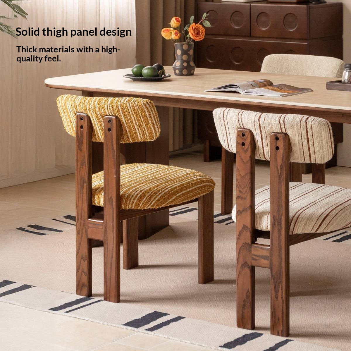 4 pcs -Oak, Black walnut solid wood Upholstered Dining Chair, Postmodern Retro