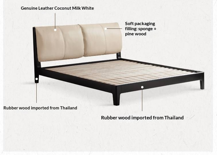 Rubberwood Solid Wood Bed — Modern Minimalist Design with Upholstered Genuine Leather