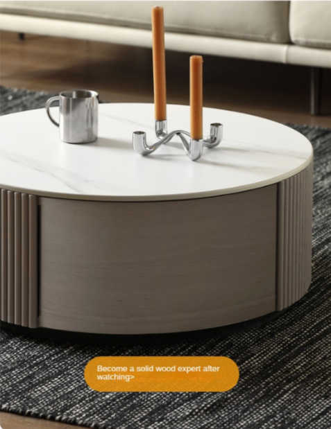 Oak Solid Wood French Light Luxury Rock Plate Coffee Table
