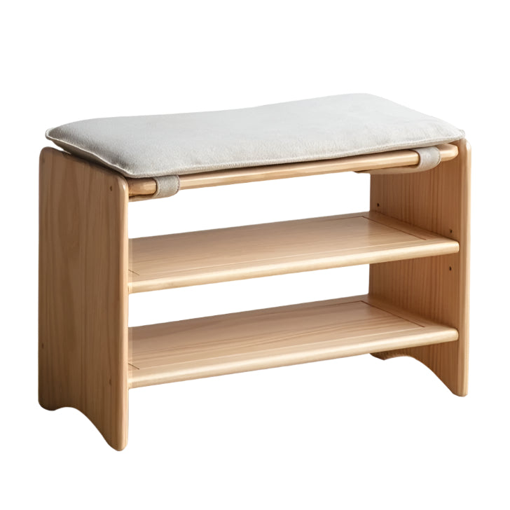 Pine Solid Wood Shoe Bench Multi-layer Log Shoe Rack