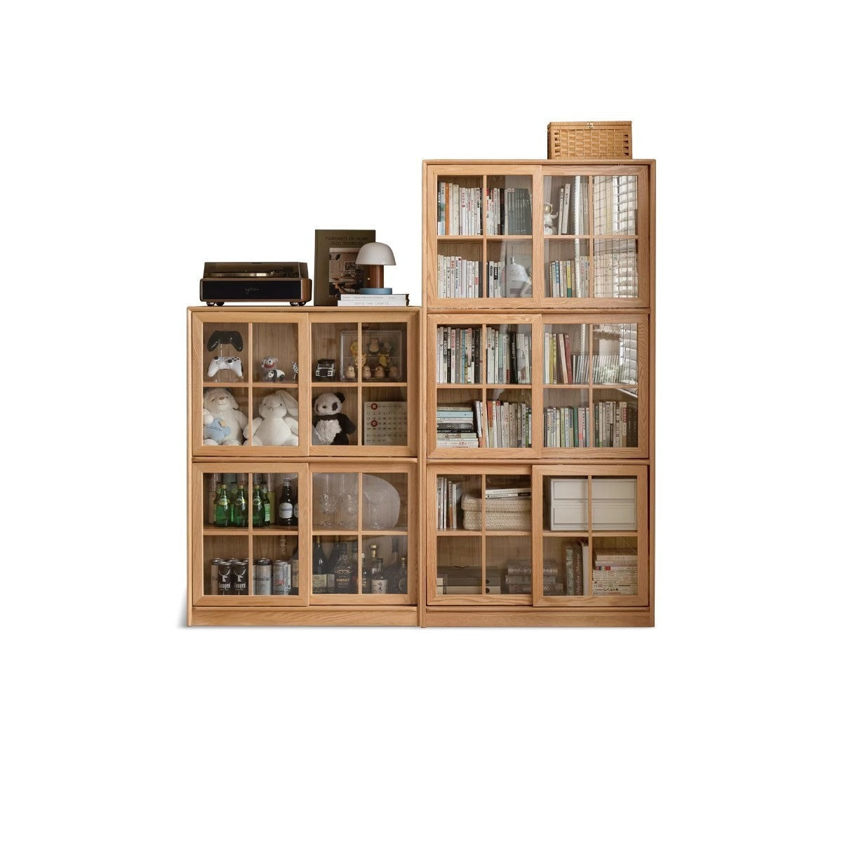 Oak Solid Wood Bookcase Floor to Floor Free Combination Sliding Door"