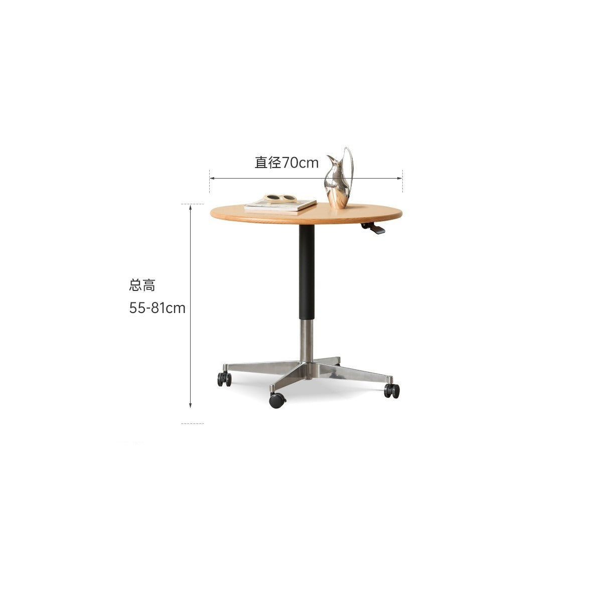 Black Walnut, Oak, Cherry Solid Wood Lifting Movable Side Table