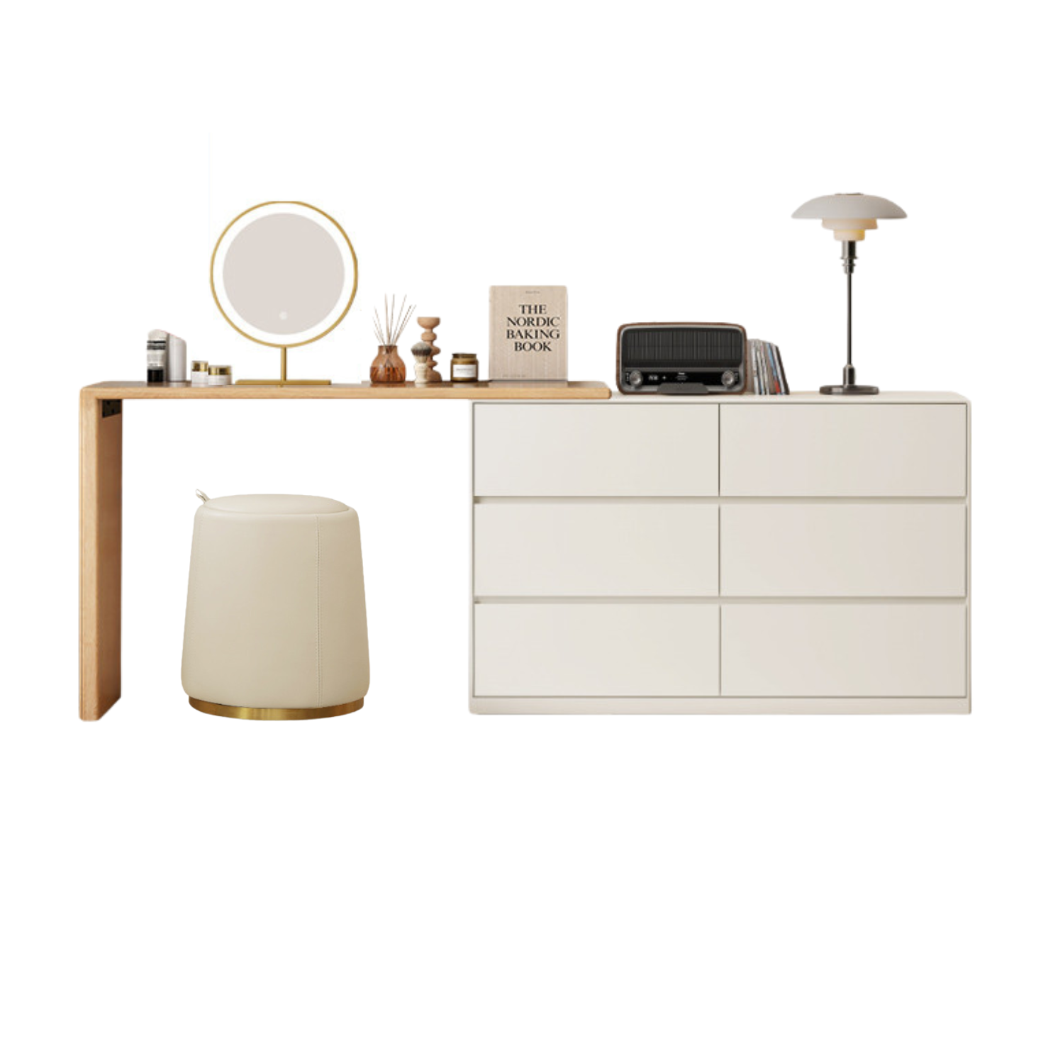Oak, Solid Rubberwood Dressing Table L-Shaped Corner