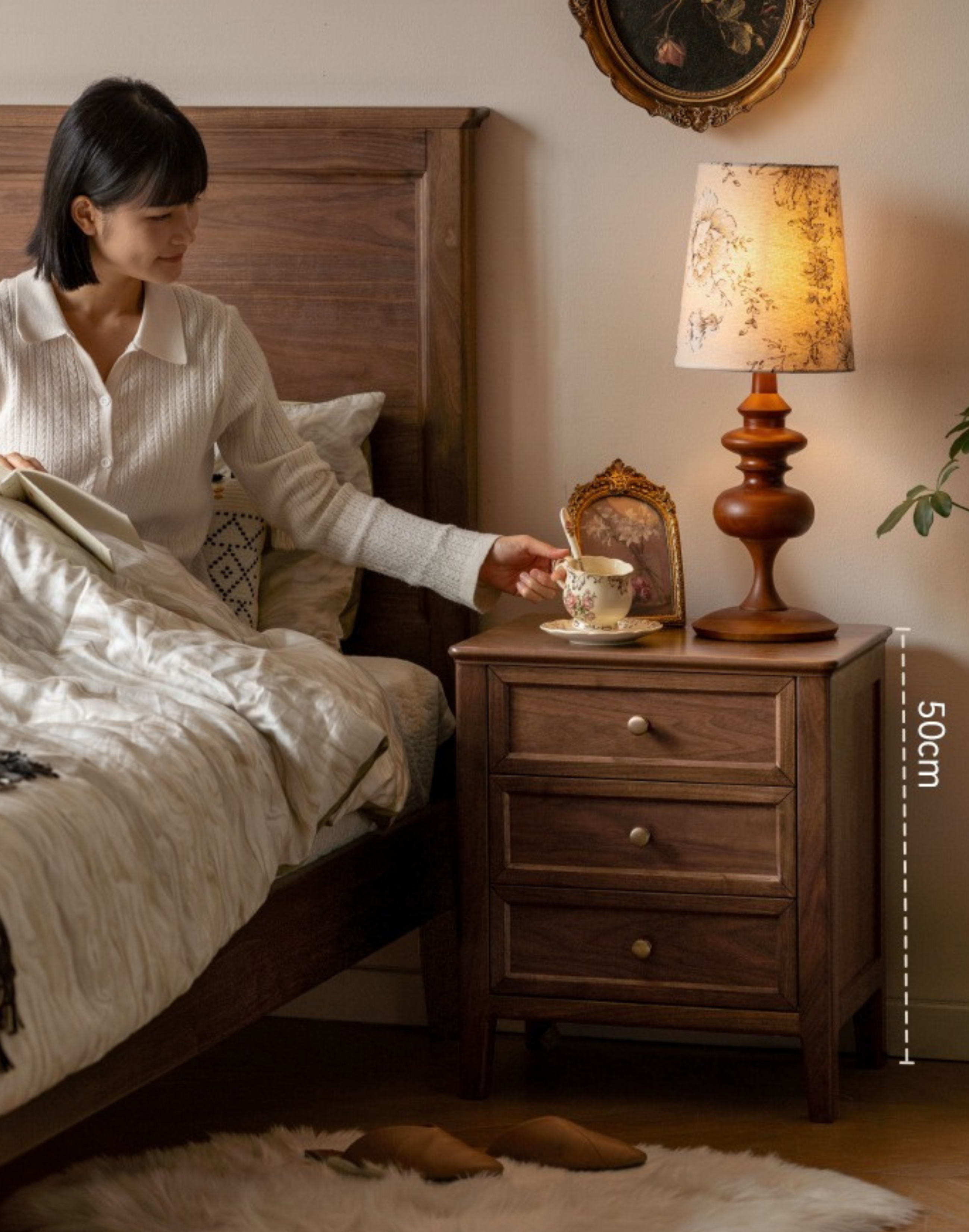 Black Walnut Solid Wood Nightstand.
