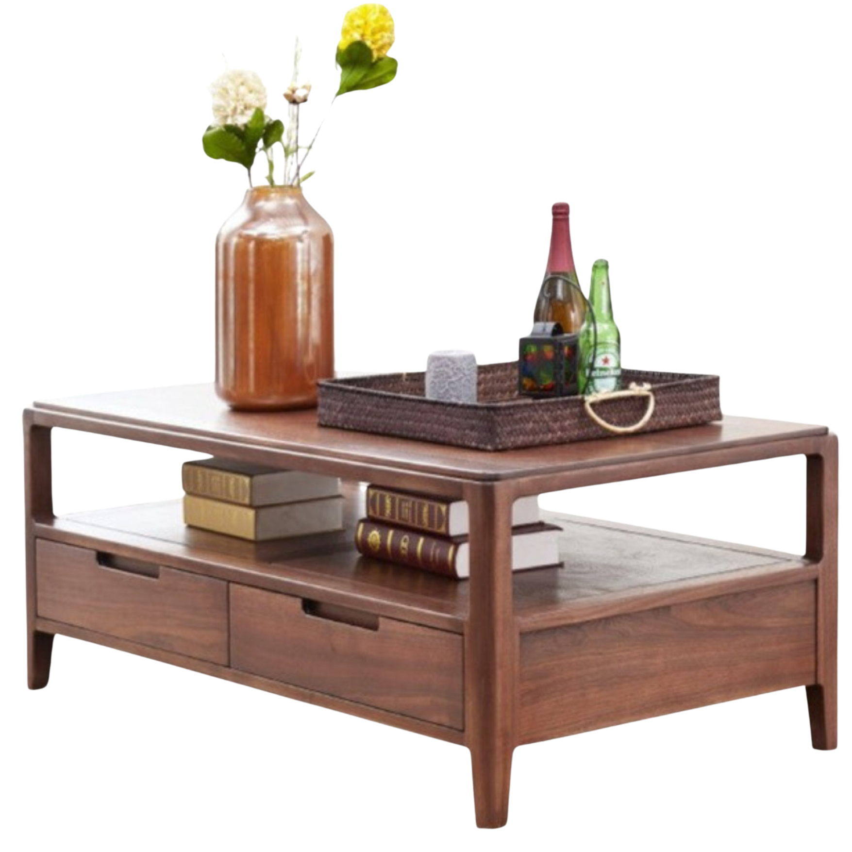 Black Walnut Solid Wood Four Drawer Coffee Table