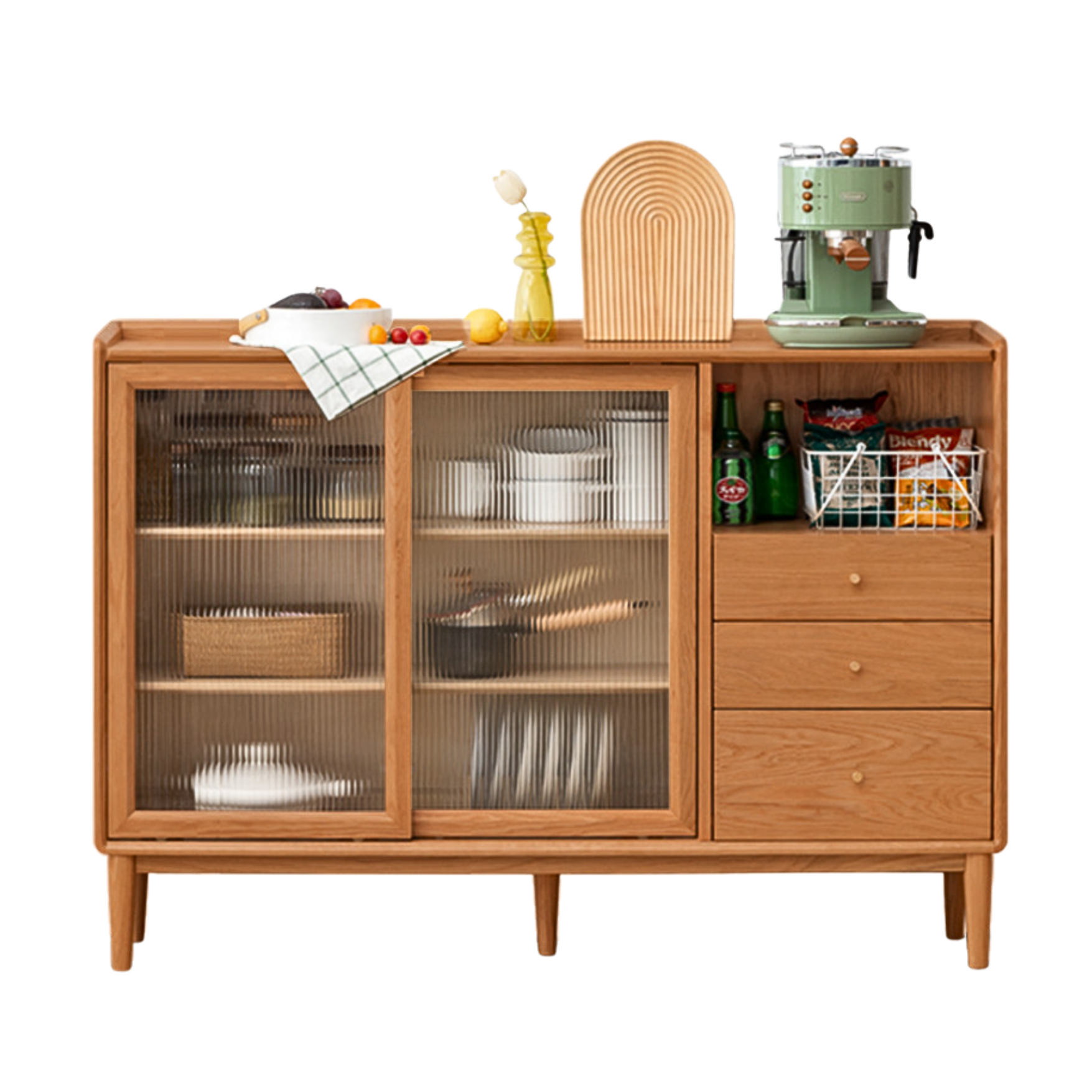 Oak, Ash, Black Walnut, Cherry, Beech Solid Wood Ultra-thin Sideboard Sliding Door