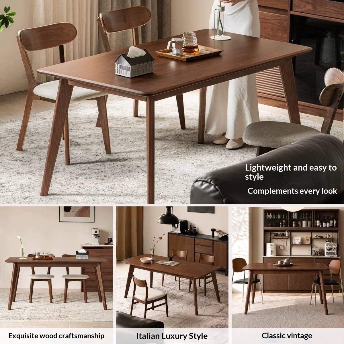Black Walnut, Golden Pearwood, Sandalwood Solid Wood North American Dining Table