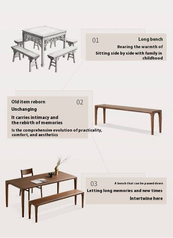 Black Walnut Solid Wood Light Luxury Style Bench.