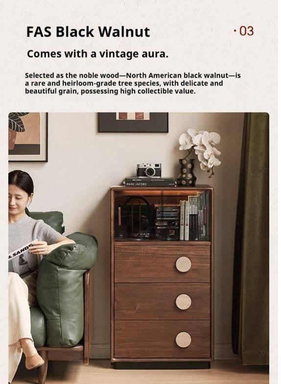 Black Walnut Solid Wood Retro Side Cabinet.