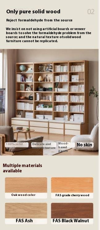 Oak Solid Wood Cream Style Study Bookcase