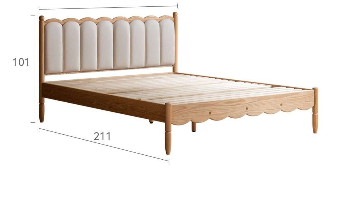 Oak solid wood Milky white kids upholstered bed with soft headboard<
