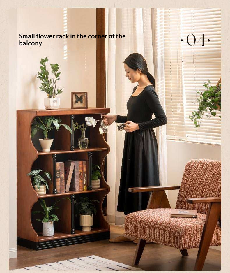 Solid RubberWood French Retro Bookcase with Storage Cabinet