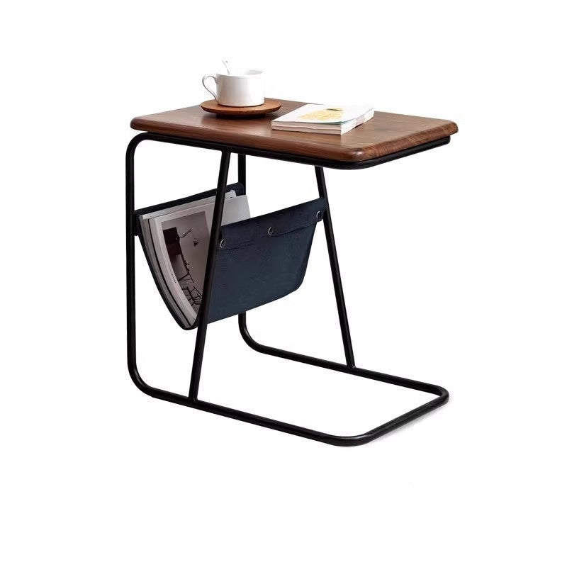 Black Walnut, Oak Solid Wood C-shaped Iron Side Table