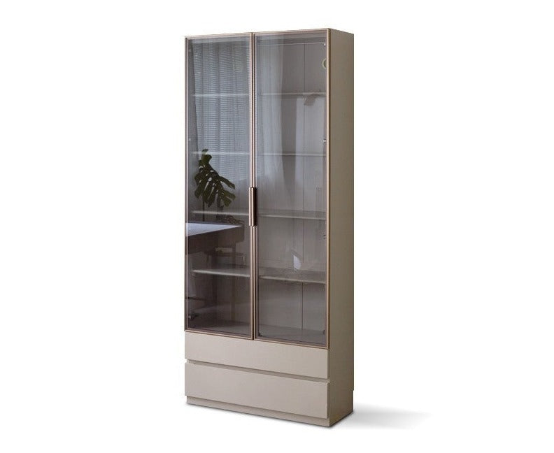 Poplar Solid Wood Combination Bookcase, Glass Door Cabinet