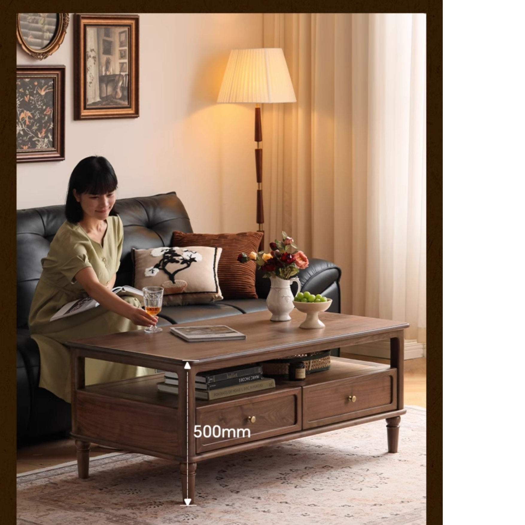 Black Walnut Solid Wood American Retro Coffee Table
