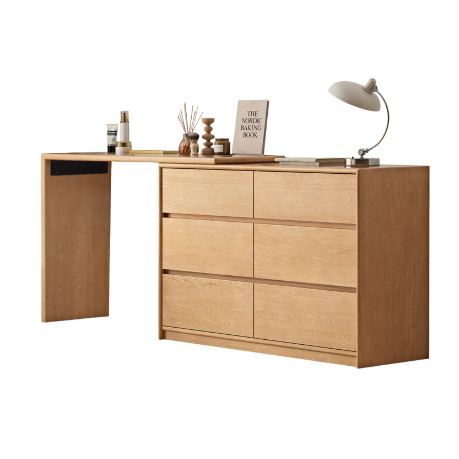 Oak, Solid Rubberwood Dressing Table L-Shaped Corner