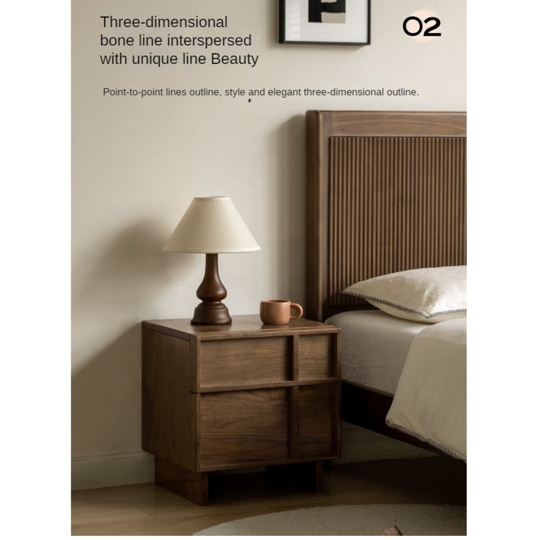 Black Walnut, Ash, Oak Solid Wood Storage Bedside Nightstand ,