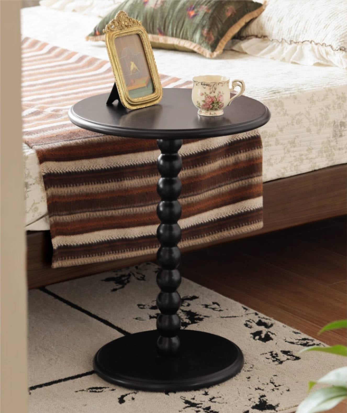 Black Walnut, Poplar, Solid Rubberwood American Retro Side Table.