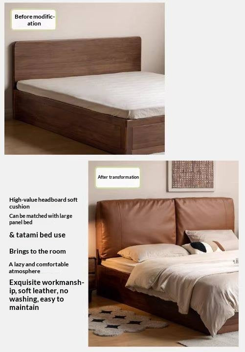 Soft Leather Headboard with Large Cushioned Backrest