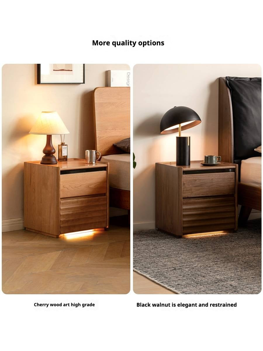 Ash Solid Wood Modern Lighted Nightstand.