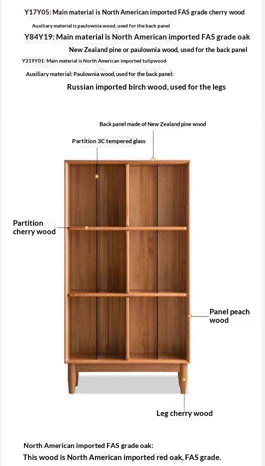 Cherry, Oak Solid Wood Bookshelf Lattice Cabinet