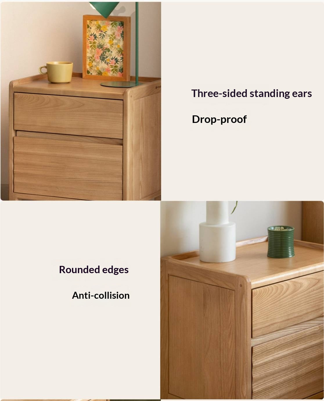 Ash Solid Wood Small Nightstand